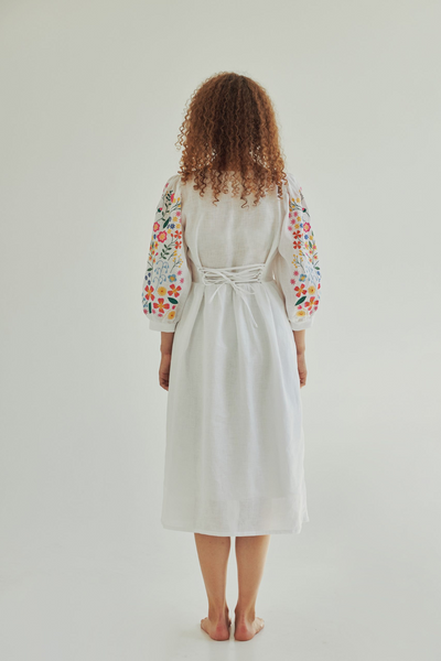 Лляна сукня Vyshyta з польовими квітами і корсетною спинкою S Біла VSH14010 фото