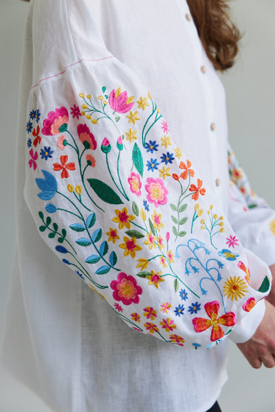 Жіноча сорочка Vyshyta польовими квітами лляна XXS Біла VSH13017 фото