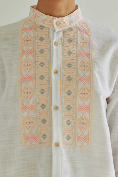 Білосніжна чоловіча сорочка Vyshyta Матвій (пара до бавовняної Зої) S Біла VSH13009 фото