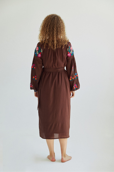 Бавовняна сукня Vyshyta Mariya прямого крою з вишивкою XS Шоколадна VSH14001 фото