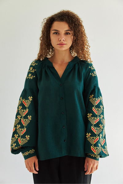 Сорочка жіноча лляна Vyshyta Motrya XXS Зелена VSH13002 фото