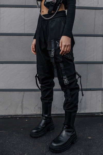 Жіночі брюки карго Огонь Пушка Hard XS Чорні OP9003 фото