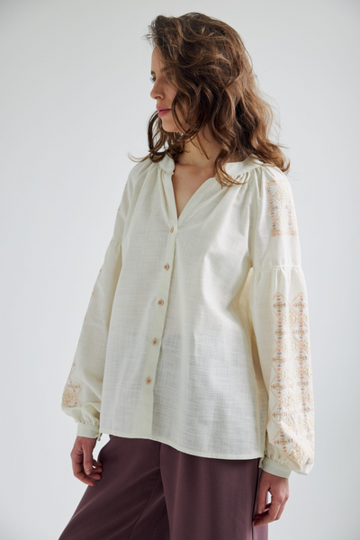 Жіноча блуза Vyshyta Zoya з льону XS Молочна VSH13004 фото