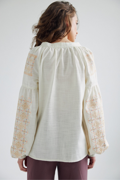 Жіноча блуза Vyshyta Zoya з льону XS Молочна VSH13004 фото