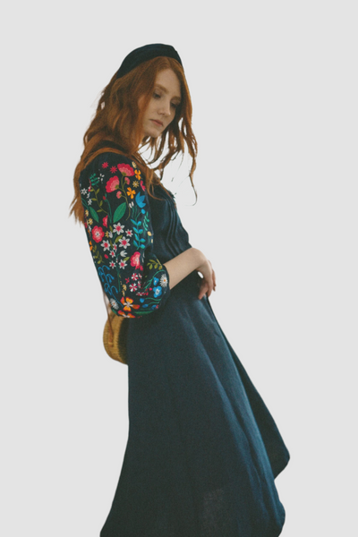 Лляна сукня Vyshyta Vintage з польовими квітами XS Темно-синя VSH14008 фото