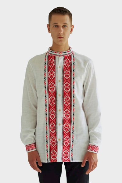 Чоловіча вишиванка Vyshyta з льону (пара до блузи Katrya біла) M Біла VSH13008 фото